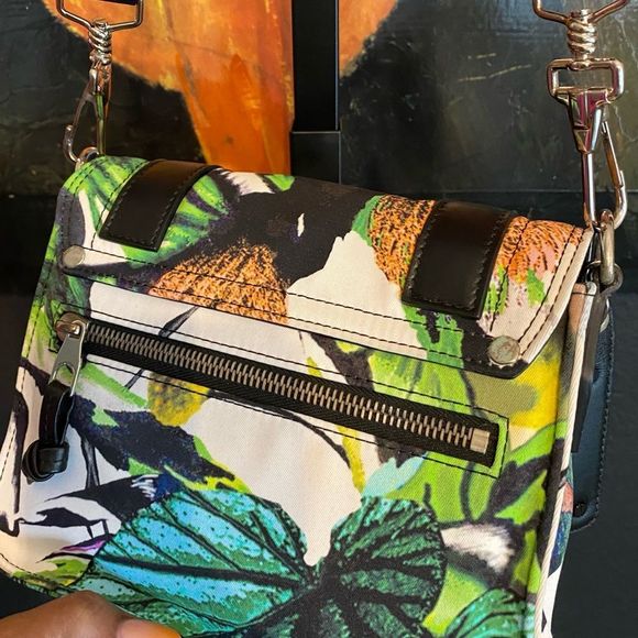 Proenza Schouler PS1 Tropical Print Nylon Pouch Crossbody Bag Ecru Multi Flawed - Picture 7 of 16